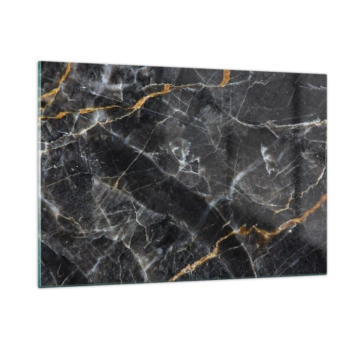 Cuadro sobre vidrio - Impresiones sobre Vidrio - Patrón de mármol negro y dorado con vetas blancas. - 120x80cm - La vida interior de la piedra - Decoración de pared moderna para salón y dormitorio ARTTOR