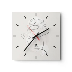 Reloj de pared - Reloj de vidrio - Un boceto minimalista de una cara sobre un fondo claro. - 30x30cm - Contorno de un sueño - Decoración de pared moderna para salón y dormitorio ARTTOR