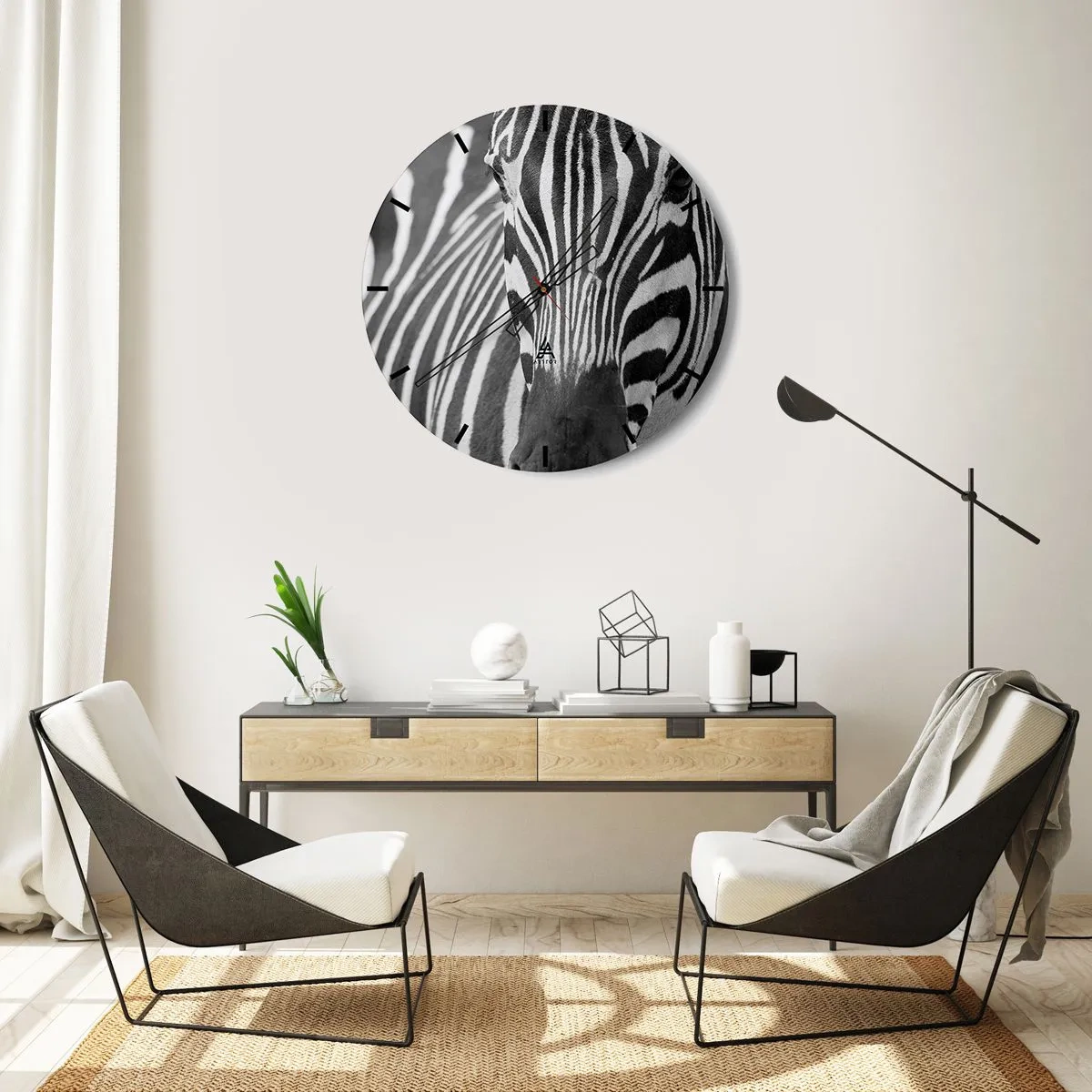 Reloj de pared - Reloj de vidrio - Primer plano de un patrón de cebra en blanco y negro - 30x30cm - El mundo es blanco y negro - Decoración de pared moderna para salón, cocina y dormitorio ARTTOR