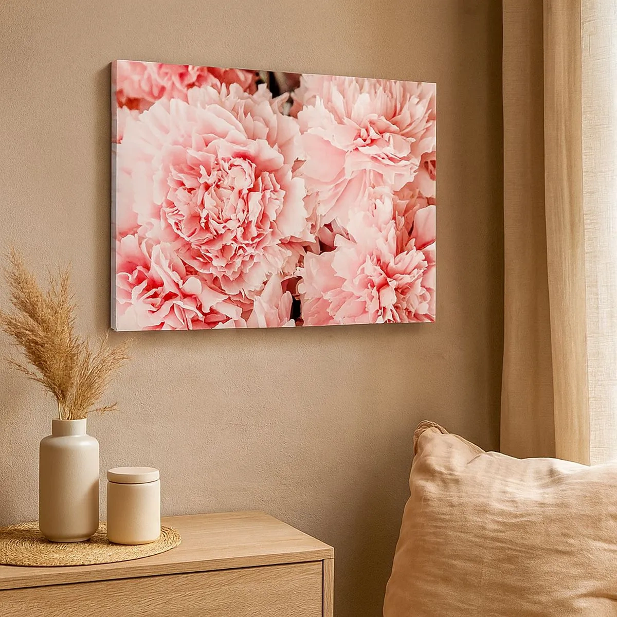 Cuadro sobre lienzo - Impresión de Imagen - Peonías rosas sutiles en un entorno delicado. - 70x50cm - Sueño rosa - Decoración de pared moderna para salón y dormitorio ARTTOR