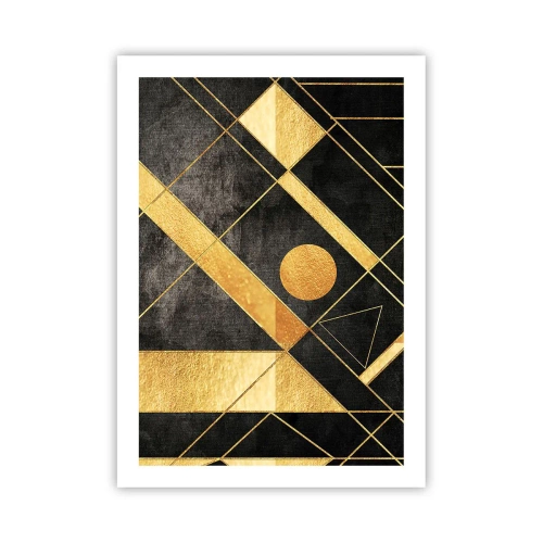 Póster - Patrones geométricos dorados sobre un fondo negro - 50x70cm - Sol del desierto - Decoración de pared moderna para salón y dormitorio ARTTOR