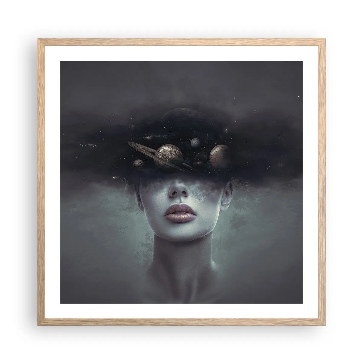 Póster en marco roble claro - Y los planetas sienten... - 60x60 cm