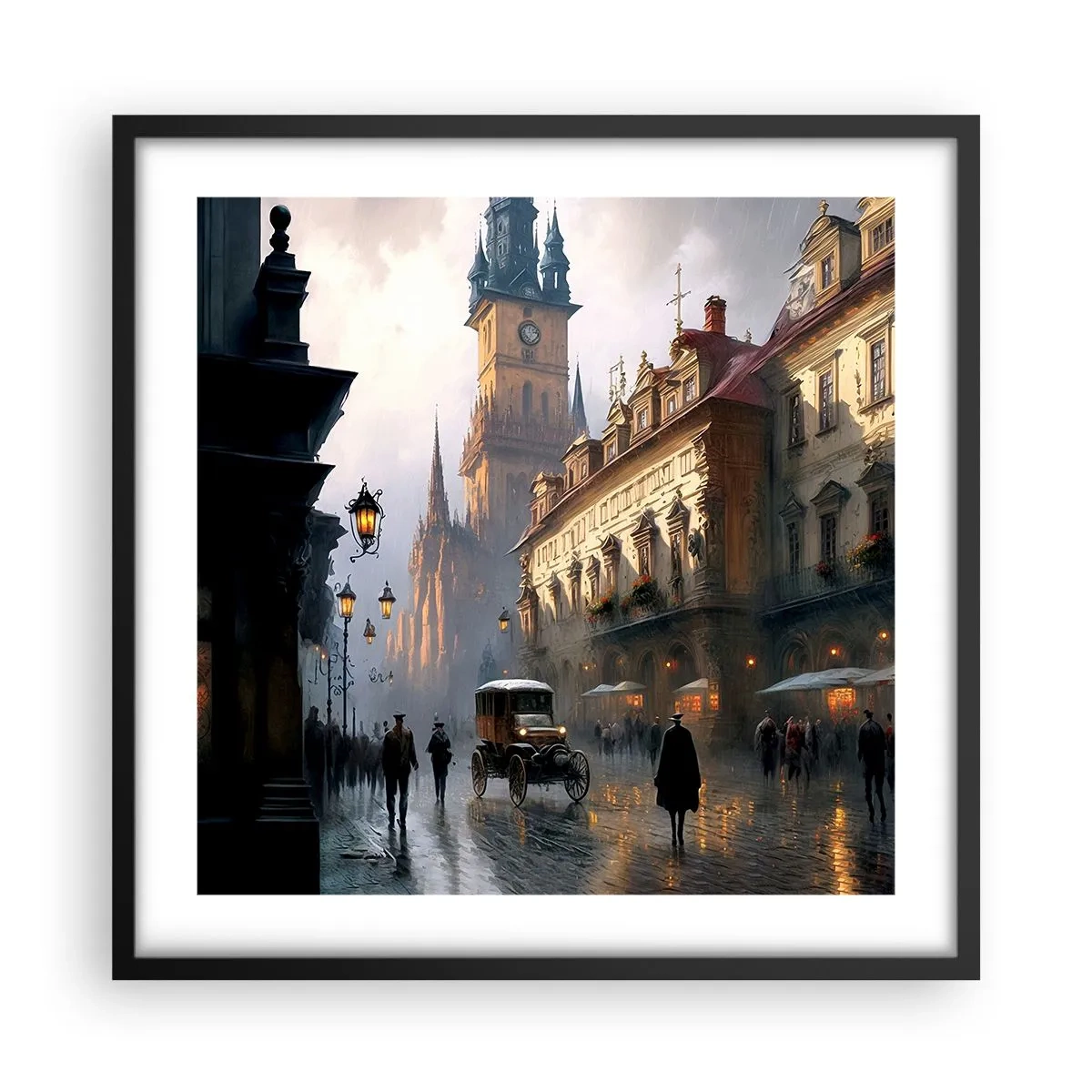 Póster en marco negro - La magia de una noche de Praga - 50x50 cm