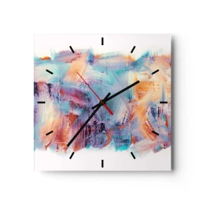 Reloj de pared - Reloj de vidrio - Pinceladas coloridas en una composición abstracta - 30x30cm - Colorido desorden - Decoración de pared moderna para salón y dormitorio ARTTOR