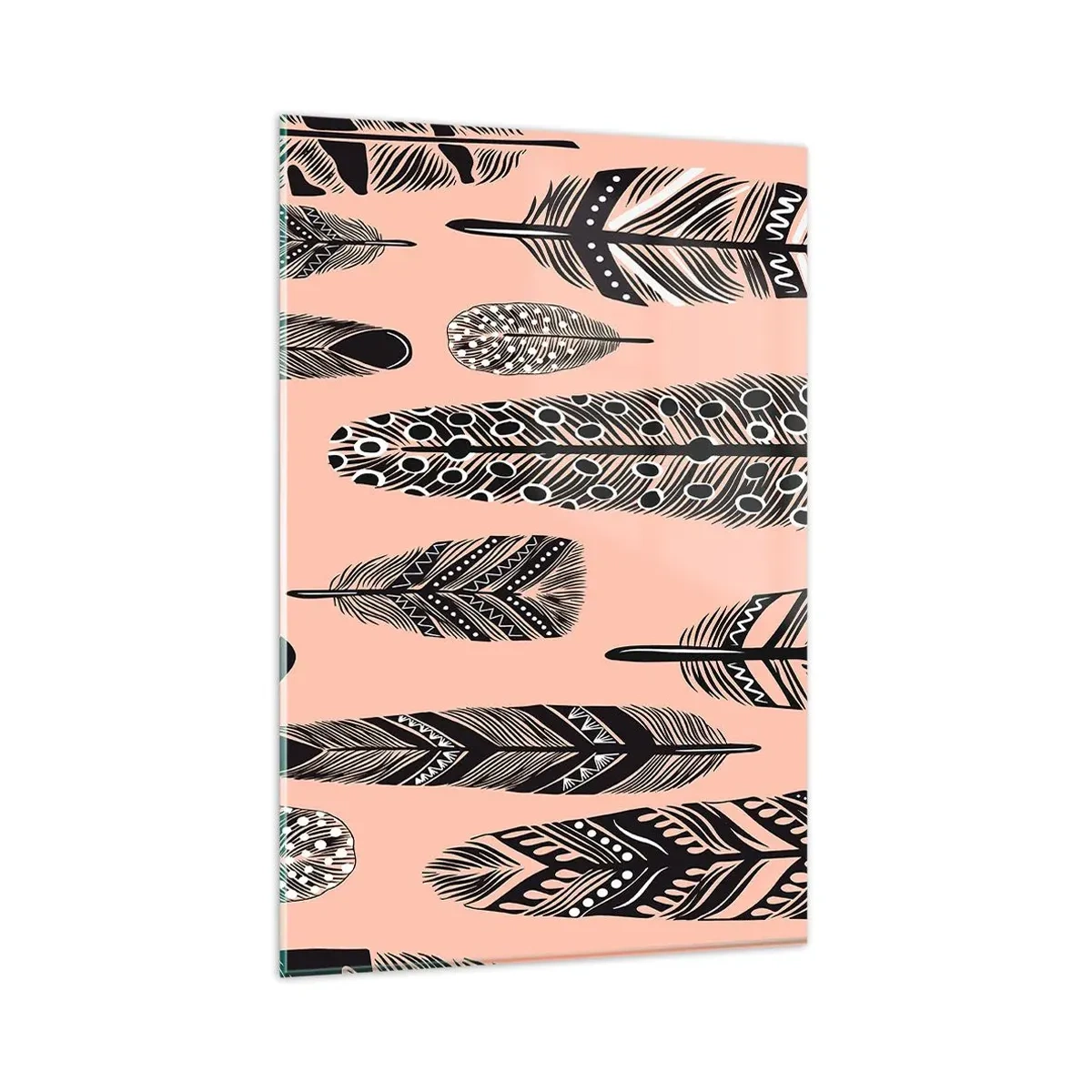 Cuadro sobre vidrio - Impresiones sobre Vidrio - Plumas decorativas sobre un fondo claro. - 80x120cm - Una colección india - Decoración de pared moderna para salón y dormitorio ARTTOR