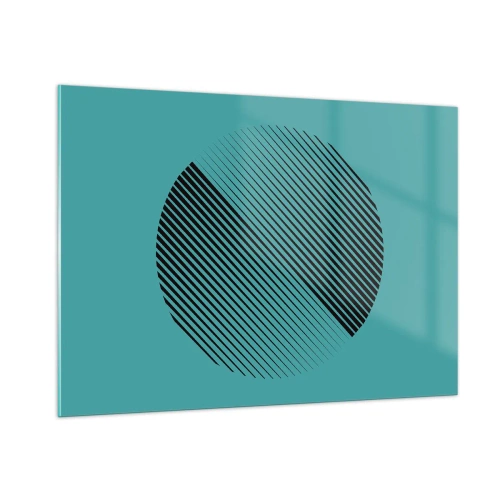 Cuadro sobre vidrio - Impresiones sobre Vidrio - Líneas negras que forman un círculo sobre un fondo turquesa. - 100x70cm - El círculo: una variación geométrica - Decoración de pared moderna para salón y dormitorio ARTTOR