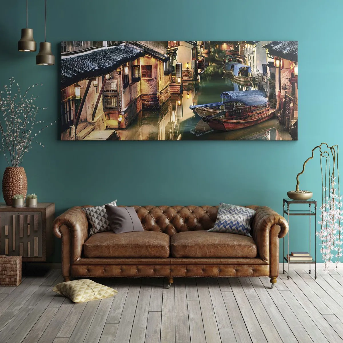 Cuadro sobre lienzo - Impresión de Imagen - Noche en una calle china - 100x40 cm