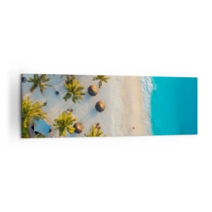 Cuadro sobre lienzo - Impresión de Imagen - Vista de una playa tropical con palmeras y un mar turquesa. - 160x50cm - Bienvenidos al paraíso - Decoración de pared moderna para salón y dormitorio ARTTOR