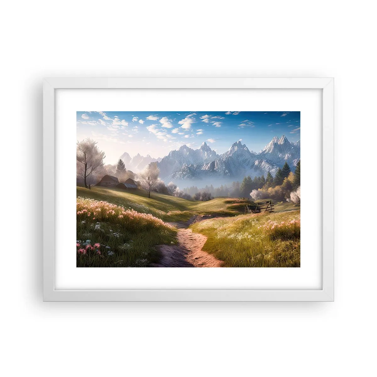 Póster en marco blanco - Valle idílico - 40x30 cm