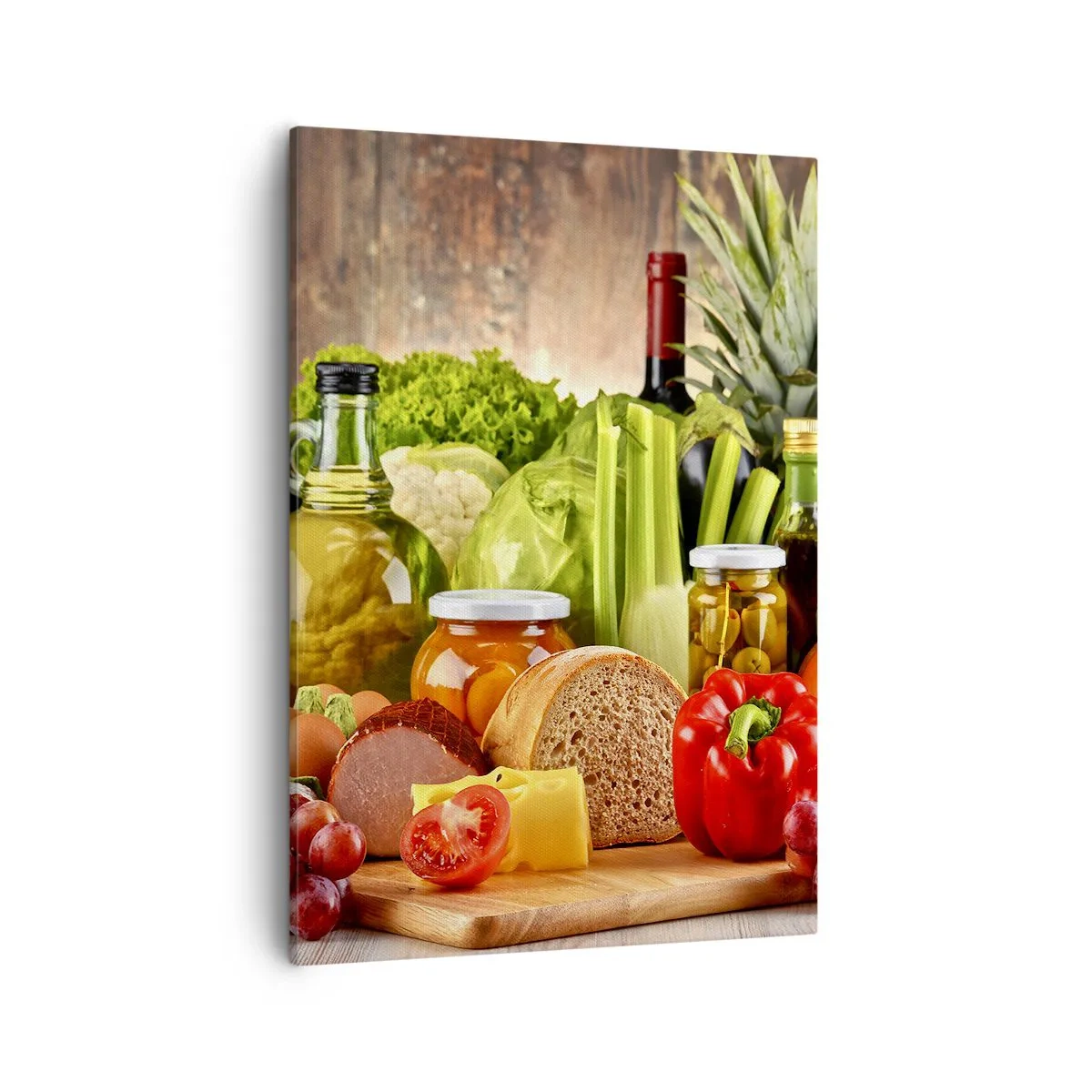 Cuadro sobre lienzo - Impresión de Imagen - Frutas, verduras y productos alimenticios coloridos. - 50x70cm - La mesa está lista - Decoración de pared moderna para salón y dormitorio ARTTOR