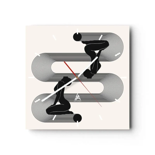 Reloj de pared - Reloj de vidrio - Siluetas negras con líneas geométricas sobre un fondo claro - 30x30cm - Simetría sensual - Decoración de pared moderna para salón y dormitorio ARTTOR