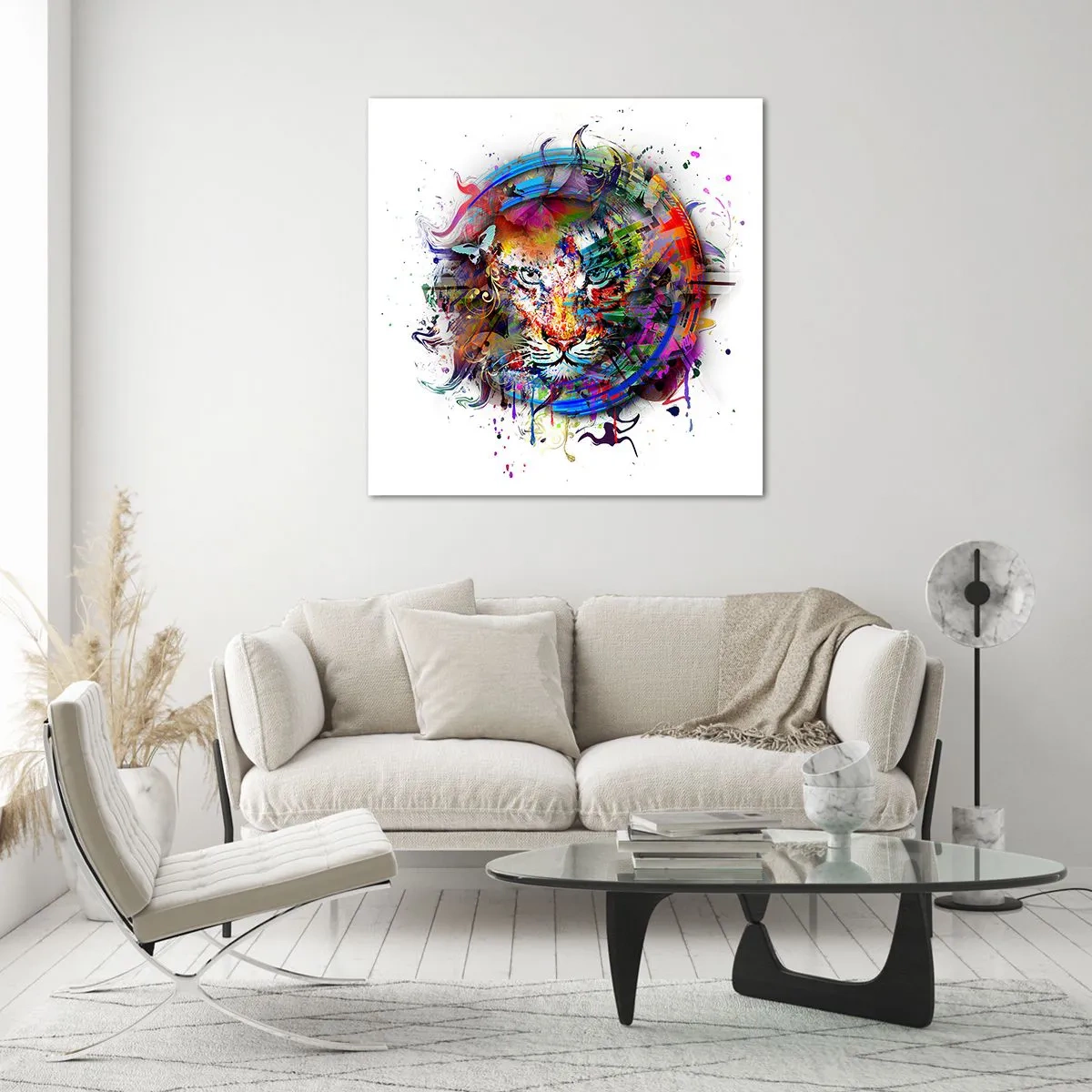 Cuadro sobre vidrio - Impresiones sobre Vidrio - Al acecho tras la cortina arco iris - 50x50 cm
