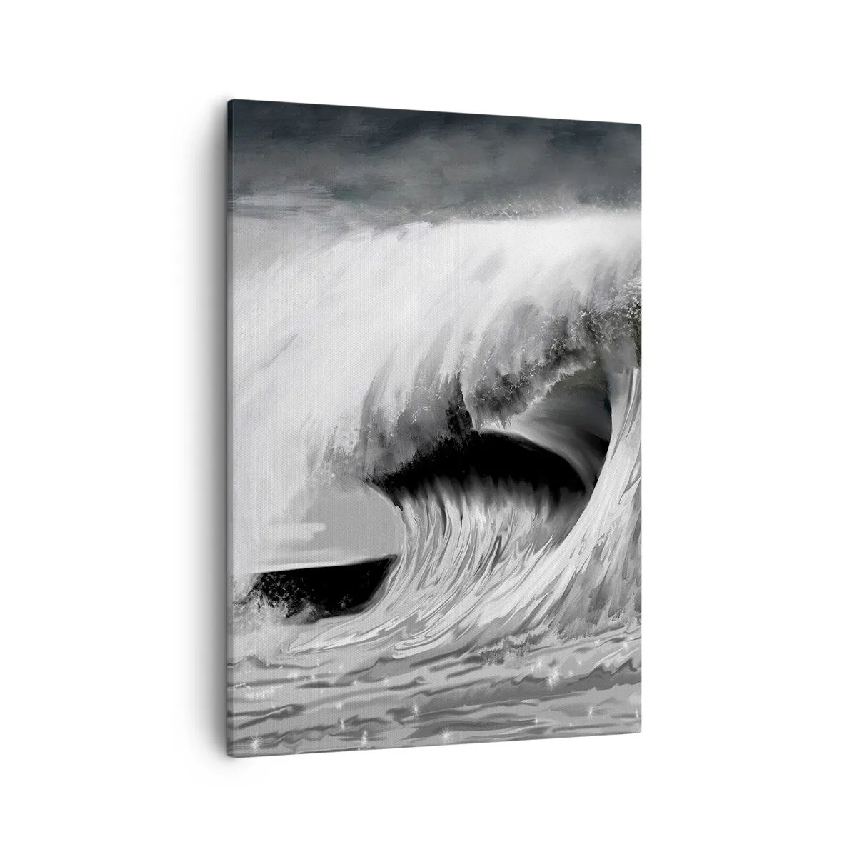 Cuadro sobre lienzo - Impresión de Imagen - Ola oceánica dramática en monocromo - 50x70cm - La ira del océano - Decoración de pared moderna para salón y dormitorio ARTTOR