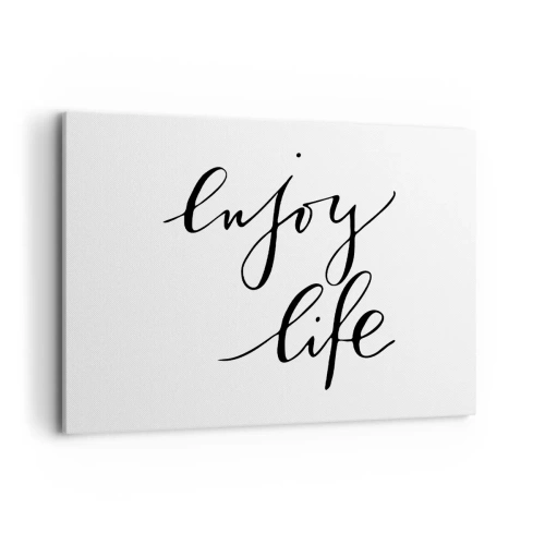 Cuadro sobre lienzo - Impresión de Imagen - La cita "disfruta la vida" en caligrafía negra sobre fondo blanco. - 120x80cm - Nada que añadir... - Decoración de pared moderna para salón y dormitorio ARTTOR