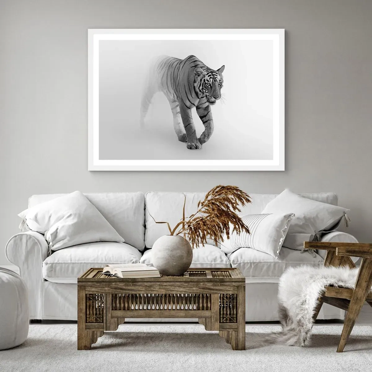 Póster en marco blanco - Siempre alerta entre la niebla - 70x50 cm