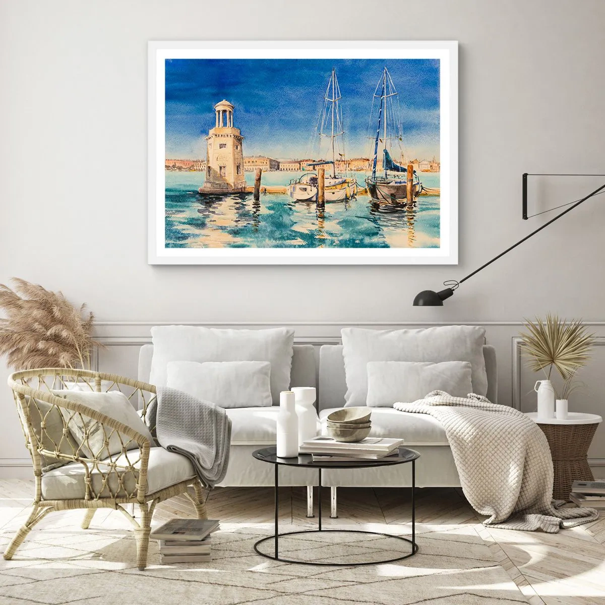 Póster en marco blanco - Laguna soleada - 100x70 cm