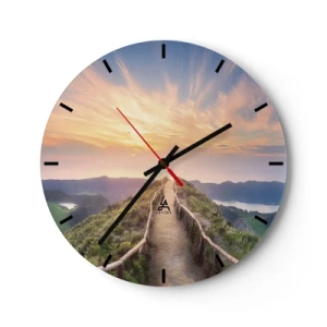 Reloj de pared - Reloj de vidrio - Un camino que conduce a través de las colinas con el sol poniente como telón de fondo. - 30x30cm - Cerca del cielo - Decoración de pared moderna para salón, cocina y dormitorio ARTTOR