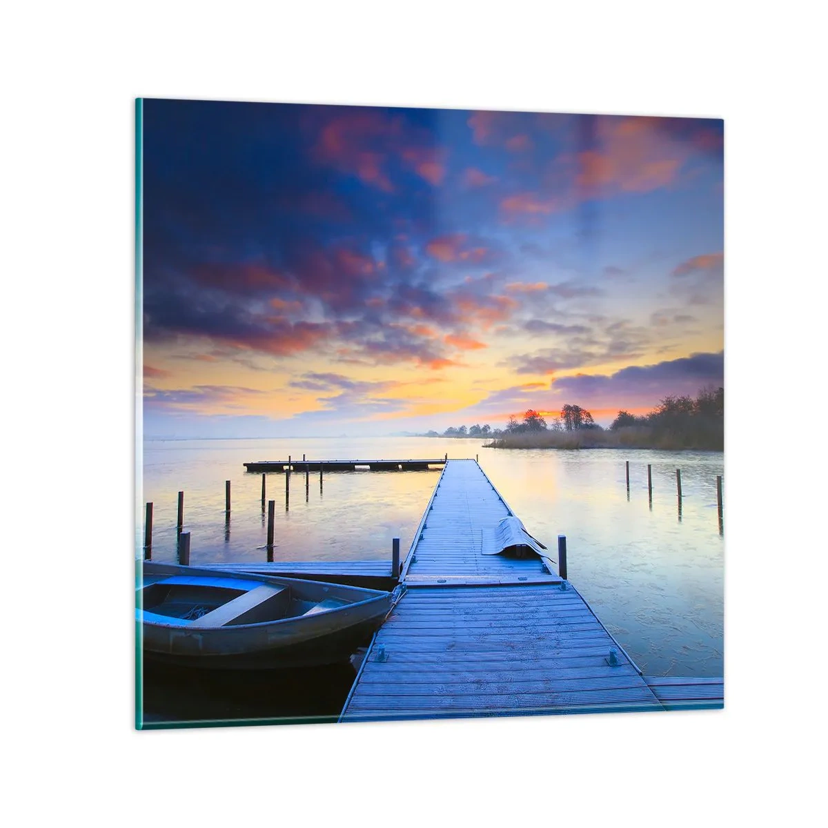 Cuadro sobre vidrio - Impresiones sobre Vidrio - Calma púrpura y dorada - 50x50 cm