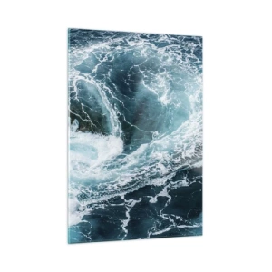 Cuadro sobre vidrio - Impresiones sobre Vidrio - Un remolino oceánico rodeado de olas blancas en agua azul. - 50x70cm - Torbellino al núcleo de la Tierra - Decoración de pared moderna para salón y dormitorio ARTTOR