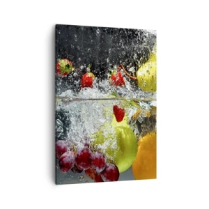 Cuadro sobre lienzo - Impresión de Imagen - Frutas coloridas en el agua durante la inmersión dinámica. - 50x70cm - Refresco afrutado - Decoración de pared moderna para salón y dormitorio ARTTOR