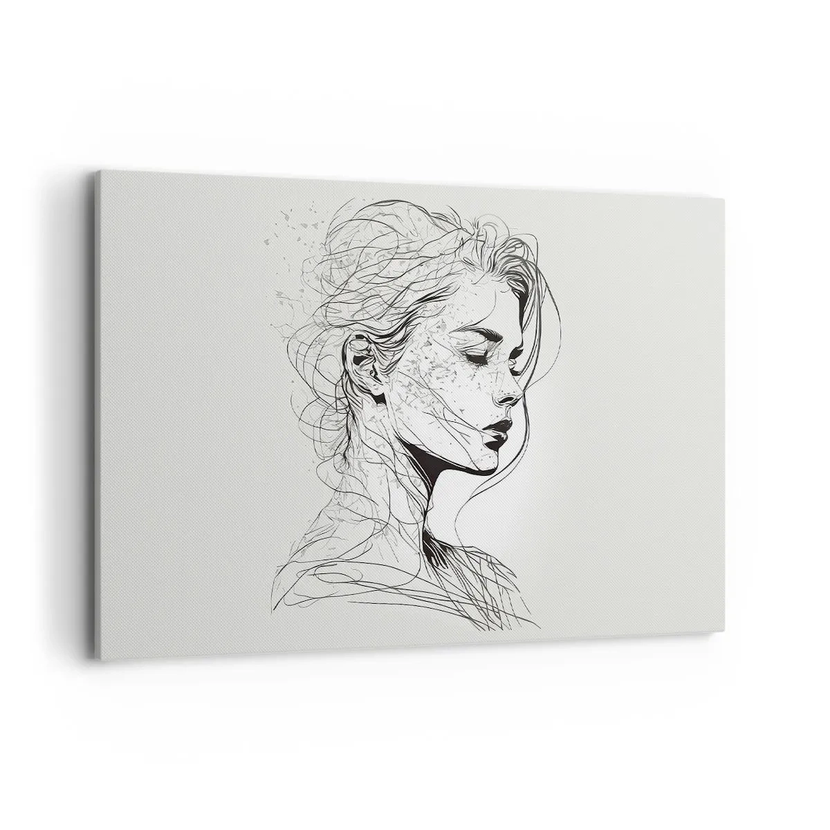Cuadro sobre lienzo - Impresión de Imagen - Un delicado retrato de una mujer en un estilo gráfico minimalista. - 100x70cm - Retrato de ensueño - Decoración de pared moderna para salón y dormitorio ARTTOR