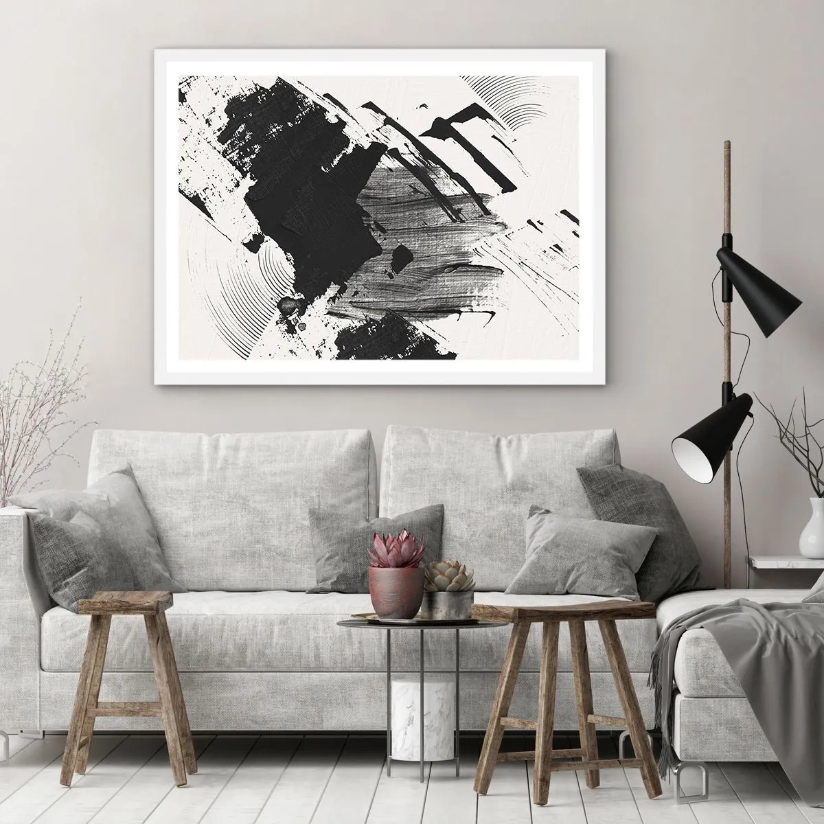 Póster en marco blanco - Abstracción: la expresión del negro - 70x50 cm