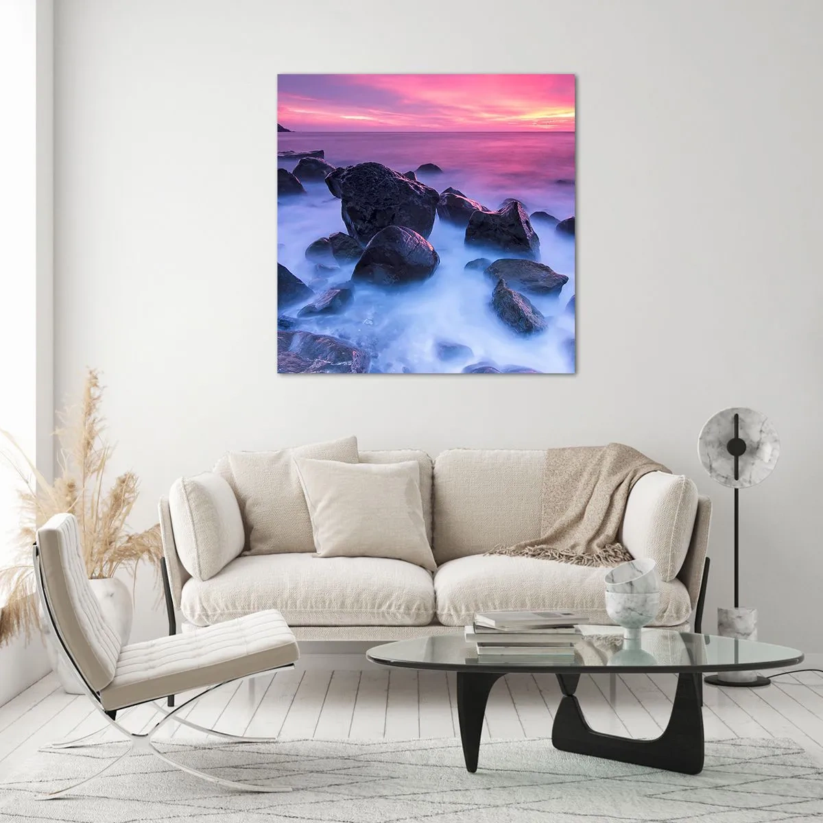 Cuadro sobre vidrio - Impresiones sobre Vidrio - Nacimiento en la luz y la niebla - 50x50 cm