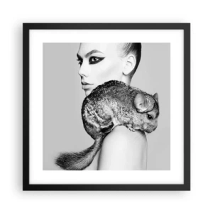 Póster en marco negro - Dama con chinchilla - 40x40 cm