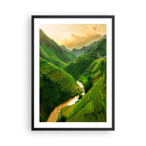 Póster en marco negro - Pintorescas terrazas de arroz en un valle verde - 50x70cm - Valle vietnamita - Decoración de pared moderna para salón y dormitorio ARTTOR