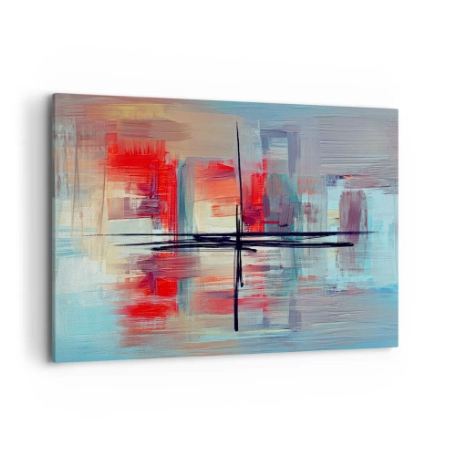 Cuadro sobre lienzo - Impresión de Imagen - Una composición abstracta con colores intensos, líneas y formas geométricas. - 120x80cm - Paisaje en una dimensión desconocida - Decoración de pared moderna para salón y dormitorio ARTTOR