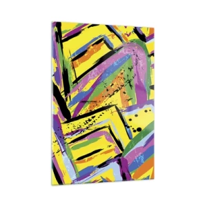 Cuadro sobre vidrio - Impresiones sobre Vidrio - Abstracción intensa en colores brillantes sobre un fondo amarillo. - 50x70cm - Grita de alegría - Decoración de pared moderna para salón y dormitorio ARTTOR