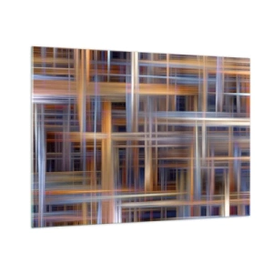 Cuadro sobre vidrio - Impresiones sobre Vidrio - Patrón geométrico de líneas y colores en estilo abstracto. - 100x70cm - Tejido de luz - Decoración de pared moderna para salón y dormitorio ARTTOR