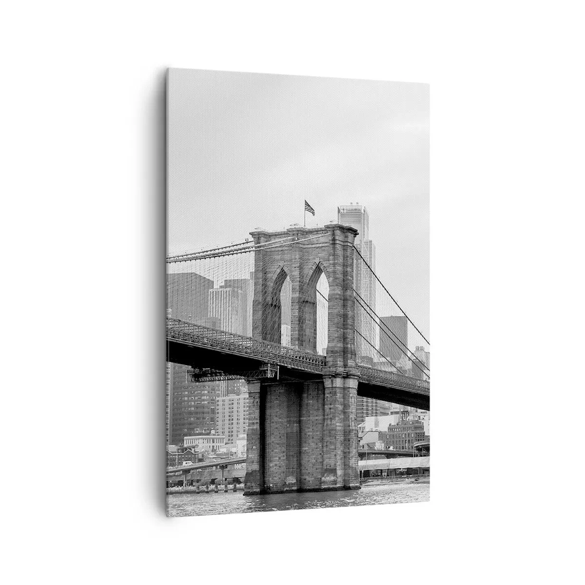 Cuadro sobre lienzo - Impresión de Imagen - Puente de Brooklyn con rascacielos de Nueva York al fondo - 80x120cm - Vibraciones de Nueva York - Decoración de pared moderna para salón y dormitorio ARTTOR