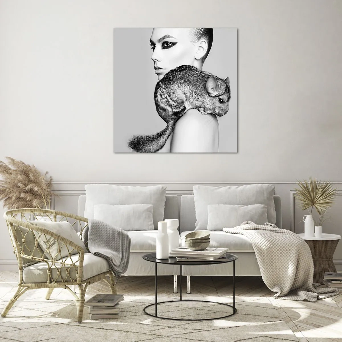 Cuadro sobre vidrio - Impresiones sobre Vidrio - Dama con chinchilla - 60x60 cm