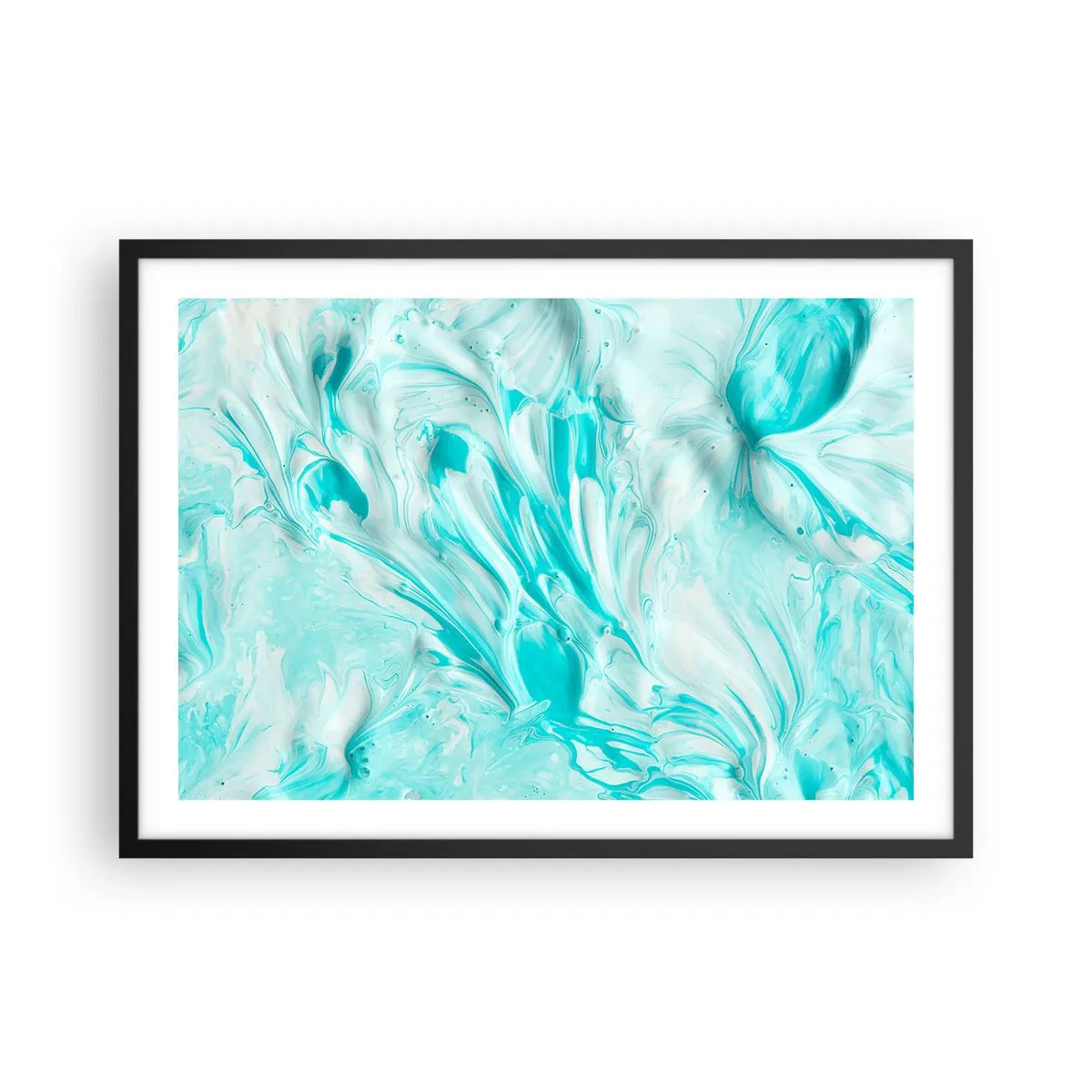Póster en marco negro - Un motivo abstracto en tonos pastel de azul y blanco. - 70x50cm - Juntos para siempre - Decoración de pared moderna para salón y dormitorio ARTTOR