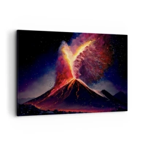 Cuadro sobre lienzo - Impresión de Imagen - Una erupción volcánica única por la noche con colores dinámicos. - 100x70cm - Belleza y horror - Decoración de pared moderna para salón y dormitorio ARTTOR