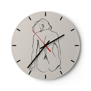 Reloj de pared - Reloj de vidrio - Un boceto sutil de una silueta femenina sobre un fondo claro. - 30x30cm - Esbozos de una espalada - Decoración de pared moderna para salón, cocina y dormitorio ARTTOR