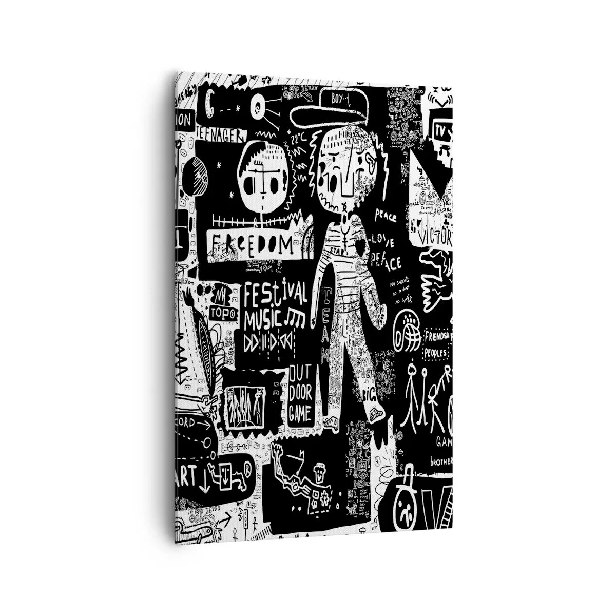 Cuadro sobre lienzo - Impresión de Imagen - Collage en blanco y negro inspirado en el arte callejero - 80x120cm - La juventud espiritual de la ley y la alegría - Decoración de pared moderna para salón y dormitorio ARTTOR
