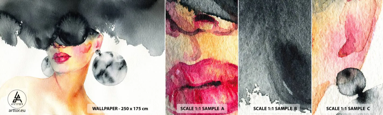 Muestra De Fotomural Standard Eco - El secreto de la elegancia - cara de mujer, Mujer, Sombrero - 100x30 cm