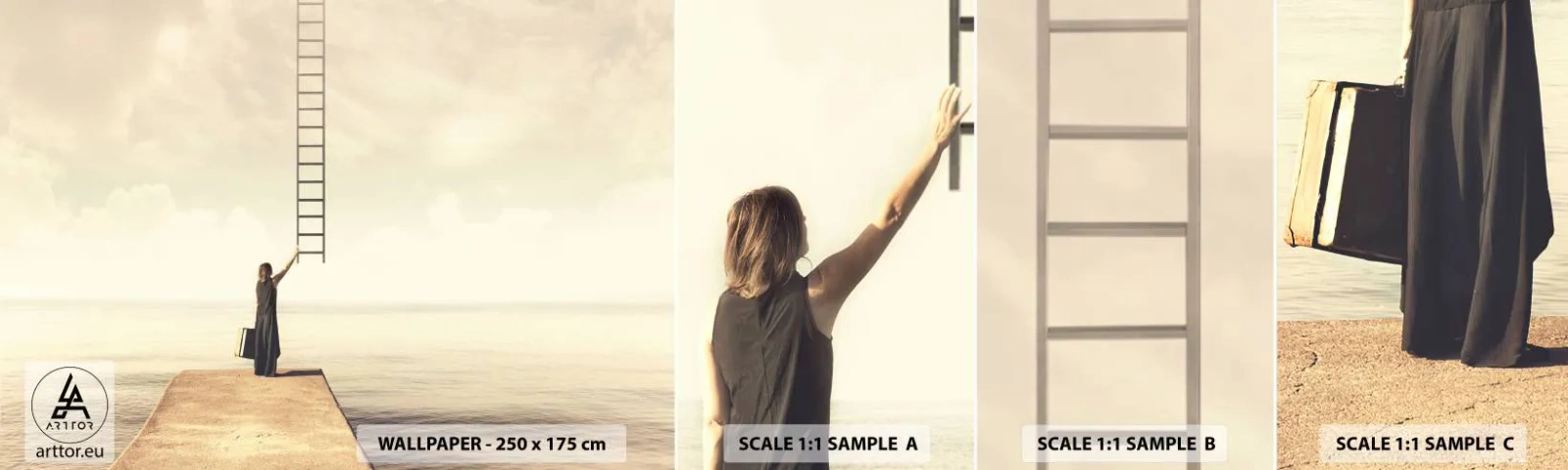 Muestra de fotomural autoadhesivo Deluxe Sticker - Un viaje mágico - Abstracción, Mujer, Escalera - 100x30 cm