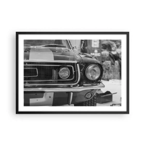 Póster en marco negro - Capó de coche clásico en blanco y negro - 70x50cm - Paseo rudo - Decoración de pared moderna para salón y dormitorio ARTTOR