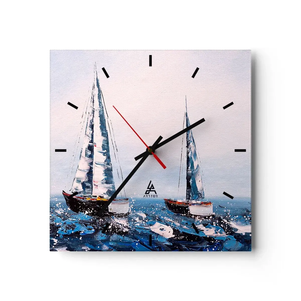 Reloj de pared - Reloj de vidrio - Veleros en un mar tempestuoso en una composición pictórica - 30x30cm - Hermandad del viento - Decoración de pared moderna para salón y dormitorio ARTTOR