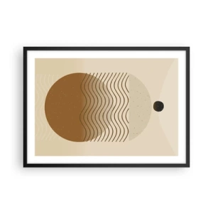 Póster en marco negro - Abstracción geométrica con círculos y líneas onduladas en colores cálidos. - 70x50cm - Sobre el origen de las figuras geométricas - Decoración de pared moderna para salón y dormitorio ARTTOR
