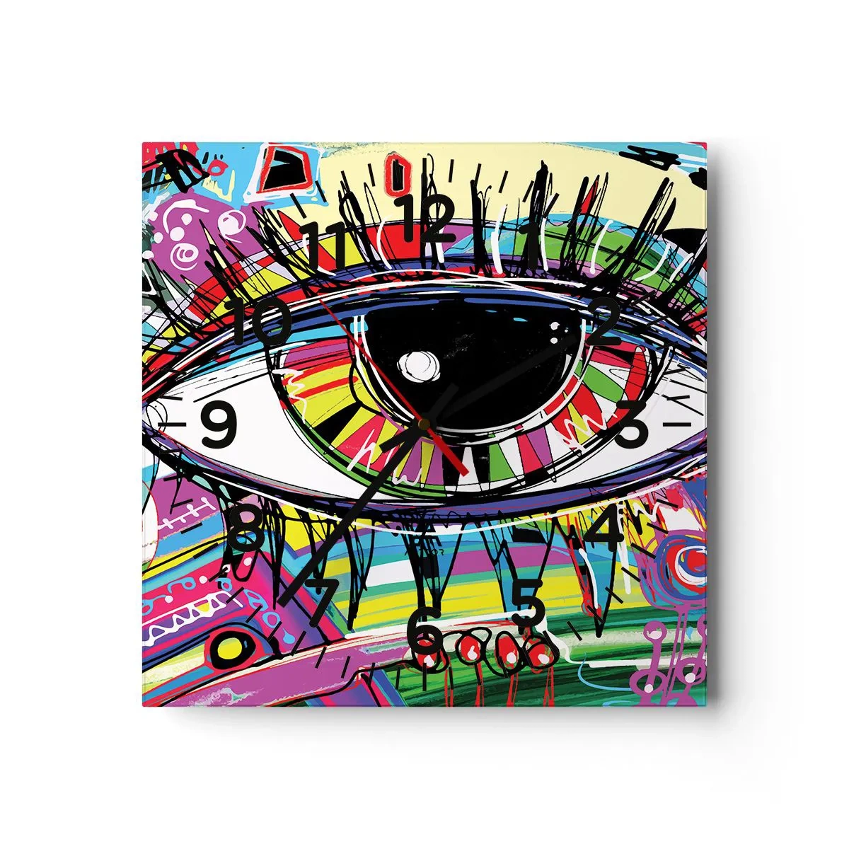 Reloj de pared - Reloj de vidrio - Un ojo colorido - un alma colorida - 30x30 cm