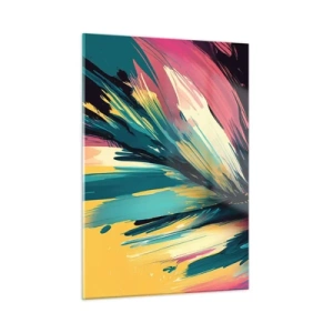 Cuadro sobre vidrio - Impresiones sobre Vidrio - Pinceladas dinámicas en colores vibrantes. - 50x70cm - Composición - una explosión de alegría - Decoración de pared moderna para salón y dormitorio ARTTOR