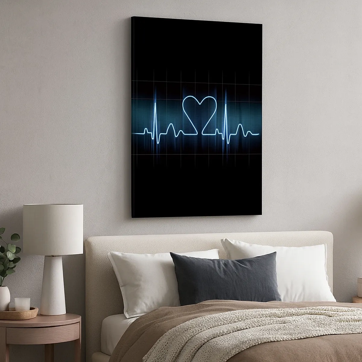 Cuadro sobre lienzo - Impresión de Imagen - Una línea salvavidas con un corazón sobre un fondo de monitoreo médico en tonos azules. - 50x70cm - El ritmo del corazón - Decoración de pared moderna para salón y dormitorio ARTTOR