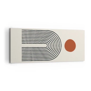 Cuadro sobre lienzo - Impresión de Imagen - Patrón abstracto moderno con líneas y un círculo rojo. - 120x50cm - Magnetismo de formas y colores - Decoración de pared moderna para salón y dormitorio ARTTOR