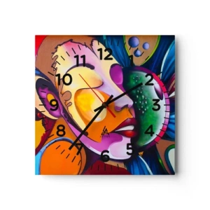 Reloj de pared - Reloj de vidrio - Toque de color - 30x30 cm