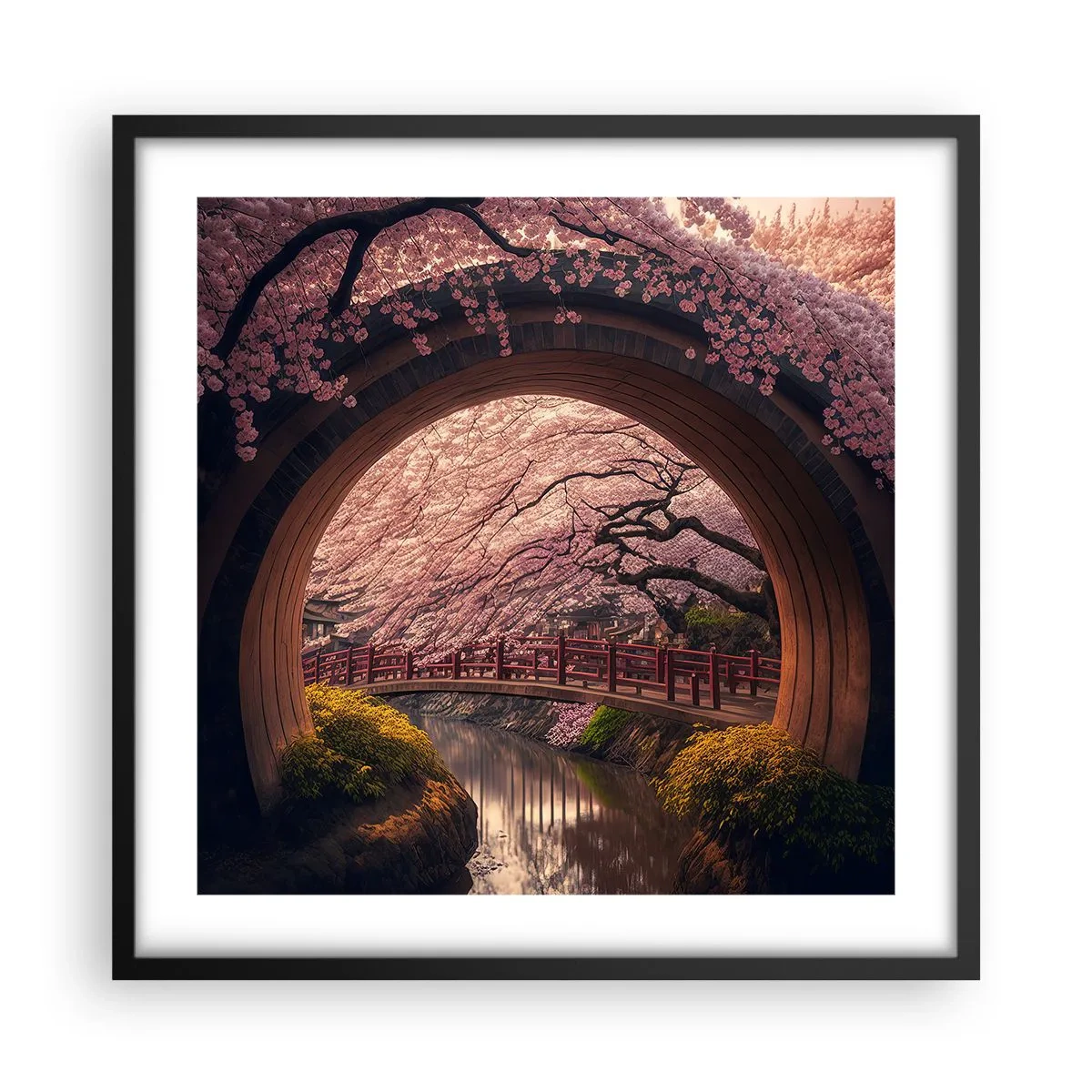 Póster en marco negro - Primavera japonesa - 50x50 cm