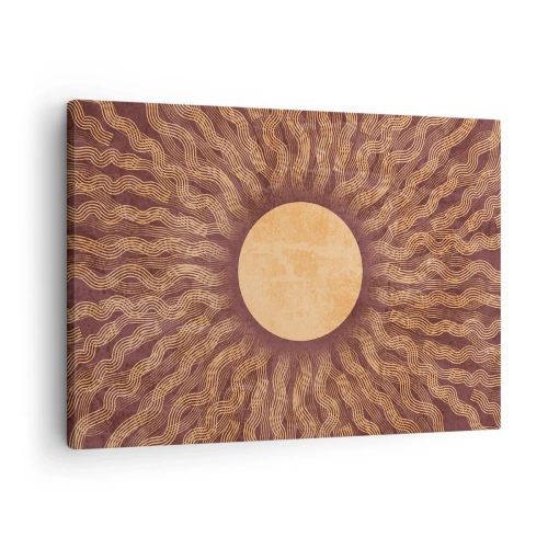 Cuadro sobre lienzo - Impresión de Imagen - Patrón soleado con rayos sobre un fondo en tonos marrones. - 70x50cm - Icono del sol - Decoración de pared moderna para salón y dormitorio ARTTOR